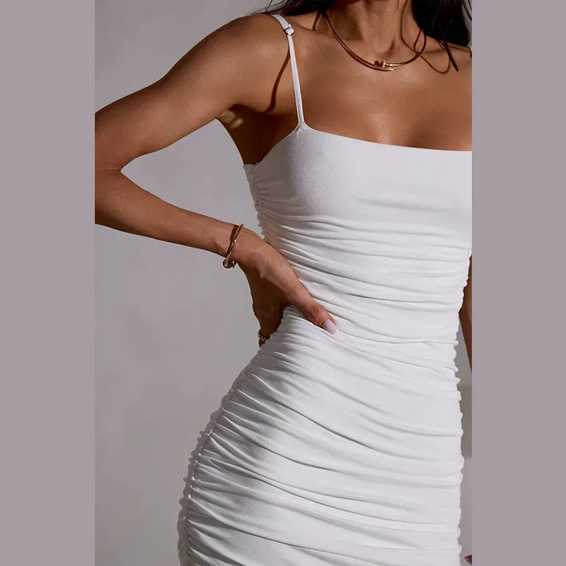 French Style Off Shoulder Bodycon Dress Pleated Design Solid Color Slim Fit Long Length Perfect