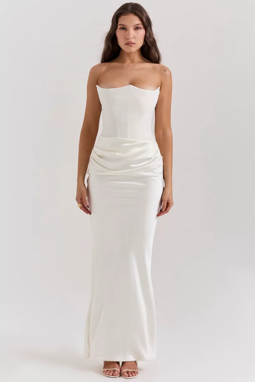 Multi Color Strapless Bodycon Jumpsuit Ruched Design Boned Structure Long Length Perfect for Par