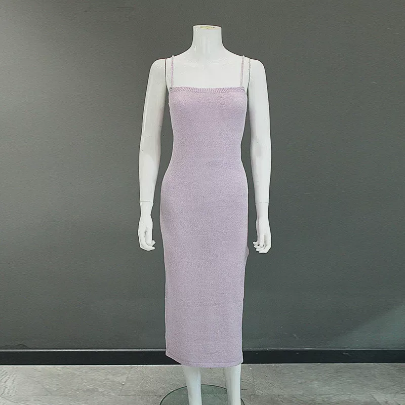 Knit Bodycon Dress Sexy Backless Design Adjustable Straps High Slit Perfect for Parties and Nigh