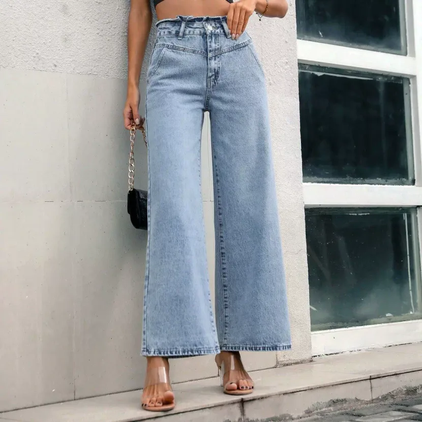 High Waisted Straight Leg Loose Fit Jeans Slimming Design Comfortable Fabric Versatile Style Who