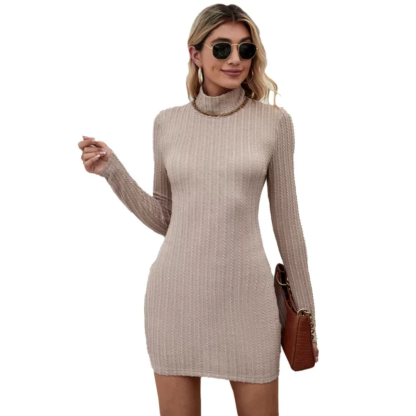 Knit High Neck Backless Dress Elegant Commuter Style Sexy Silhouette Comfortable Fabric Perfect