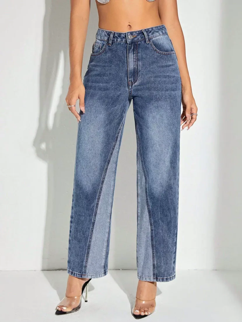 Wide Leg Patchwork Denim Pants Stylish Casual Design Perfect for Everyday Wear Wholesale Availab