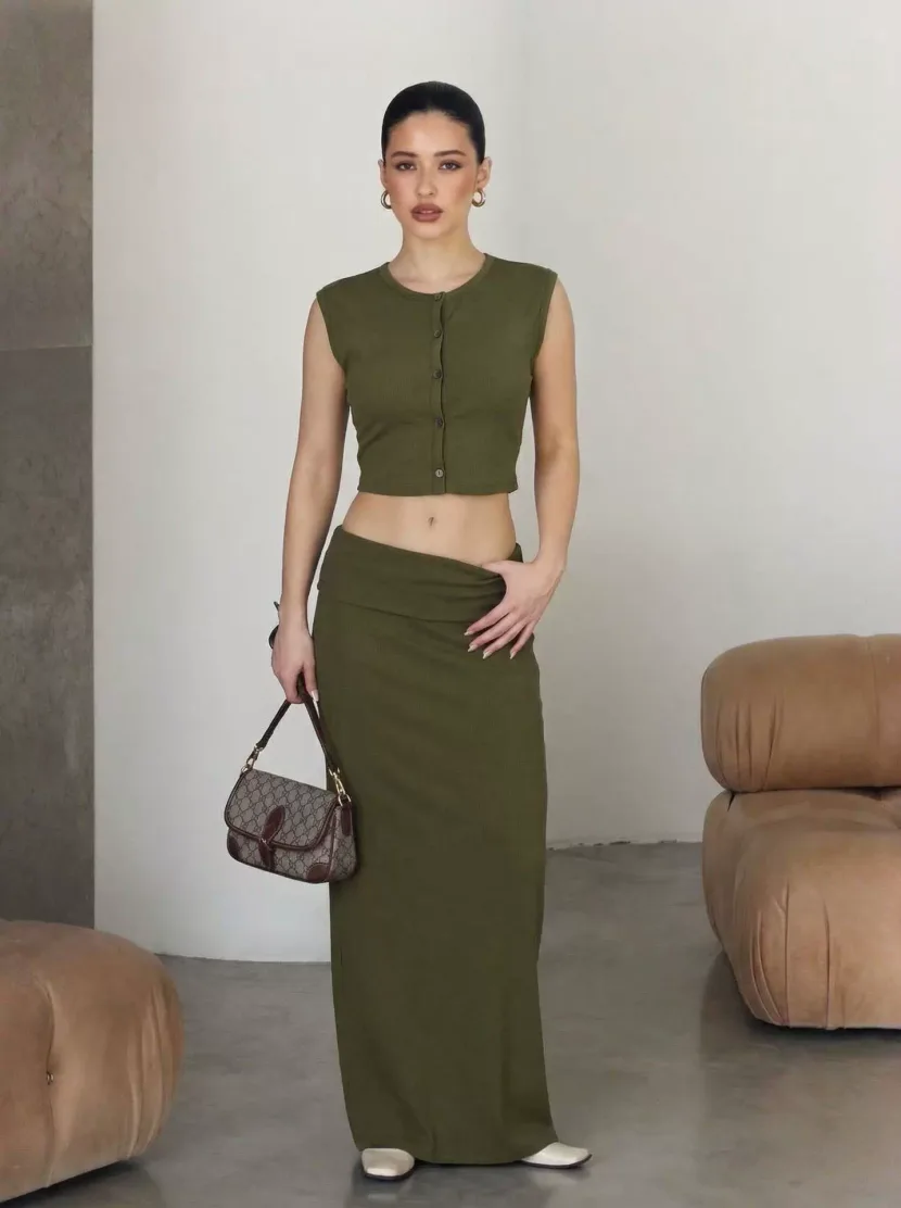Soft Modal Two Piece Set for Women Sleeveless Top Mermaid Skirt Casual Spring Summer Style Whole