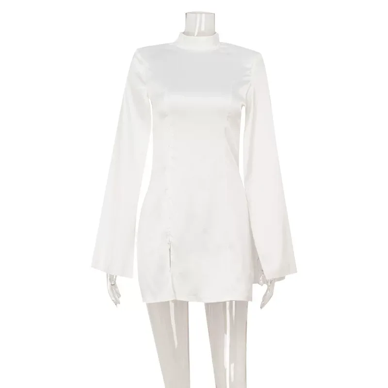 Elegant Satin Cape Sleeve Dress Slim Fit Luxurious Court Style Perfect for Formal Events Wholesa