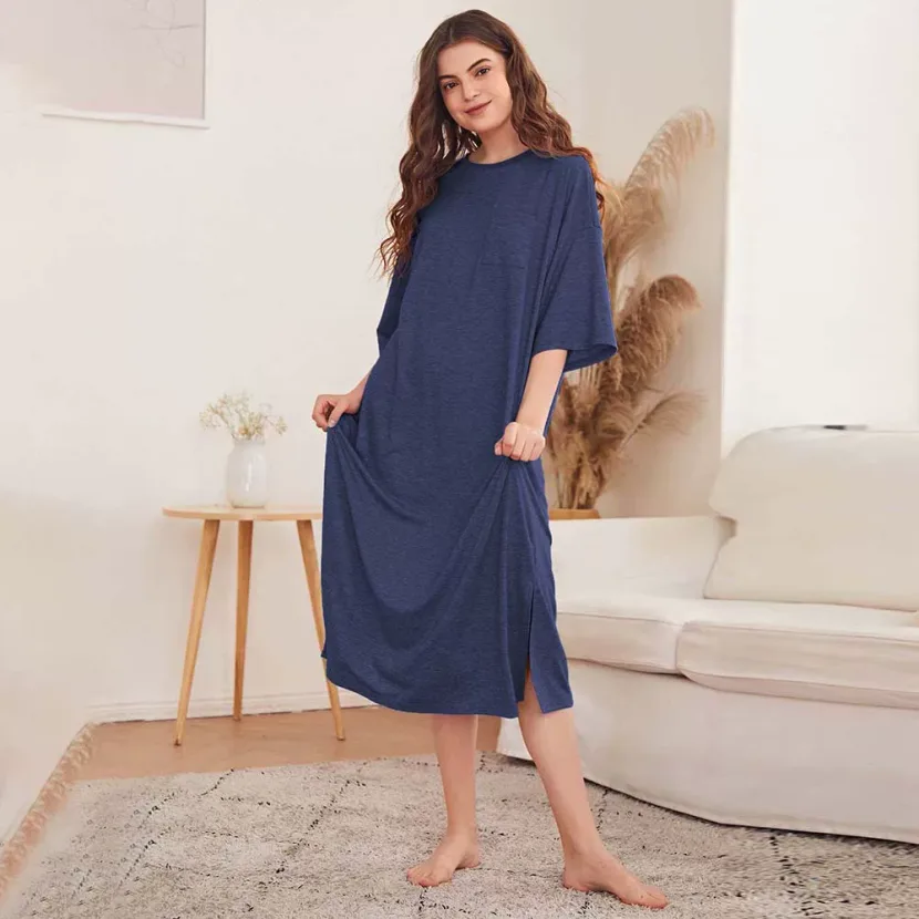 Casual Midi Dress for Women Simple Loose Fit Comfortable Fabric Spring Summer Homewear Wholesale