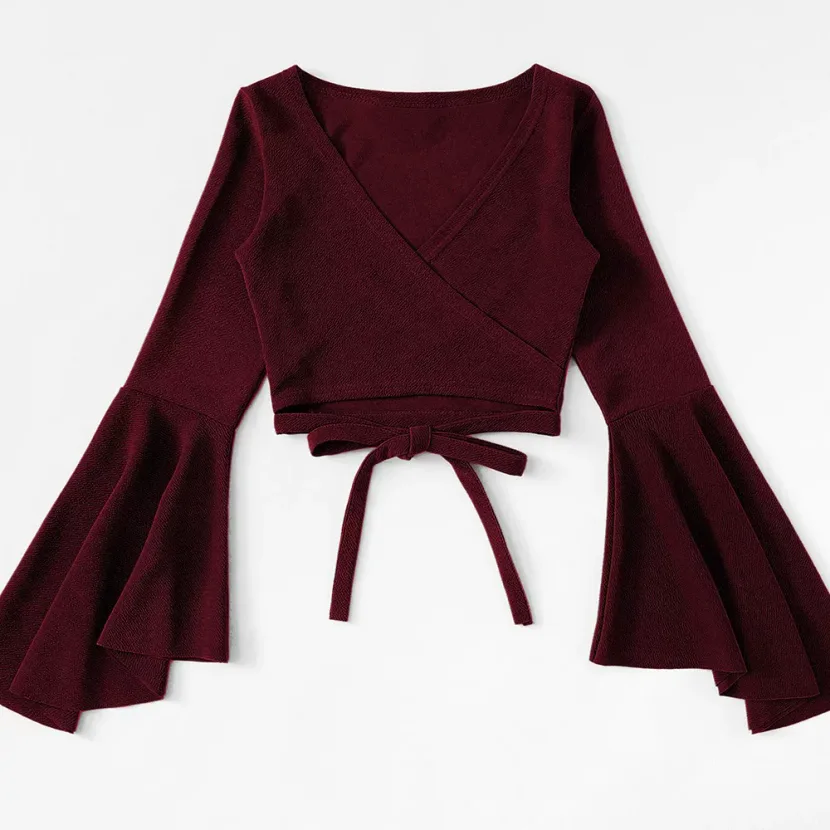 Batwing Sleeve Crop Top Trendy Design Dark Red Color Spring Summer Style Wholesale Available