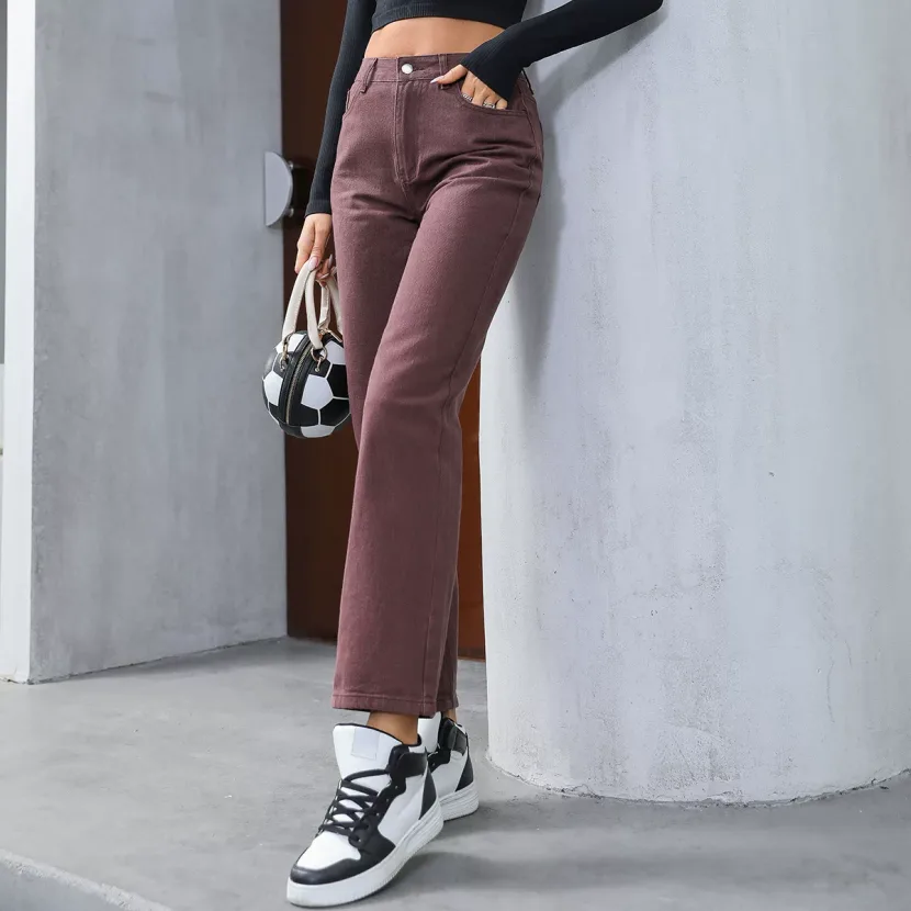 High Waisted Straight Leg Jeans Vintage Style Casual Fashion Versatile Fit Womens Apparel Wholes