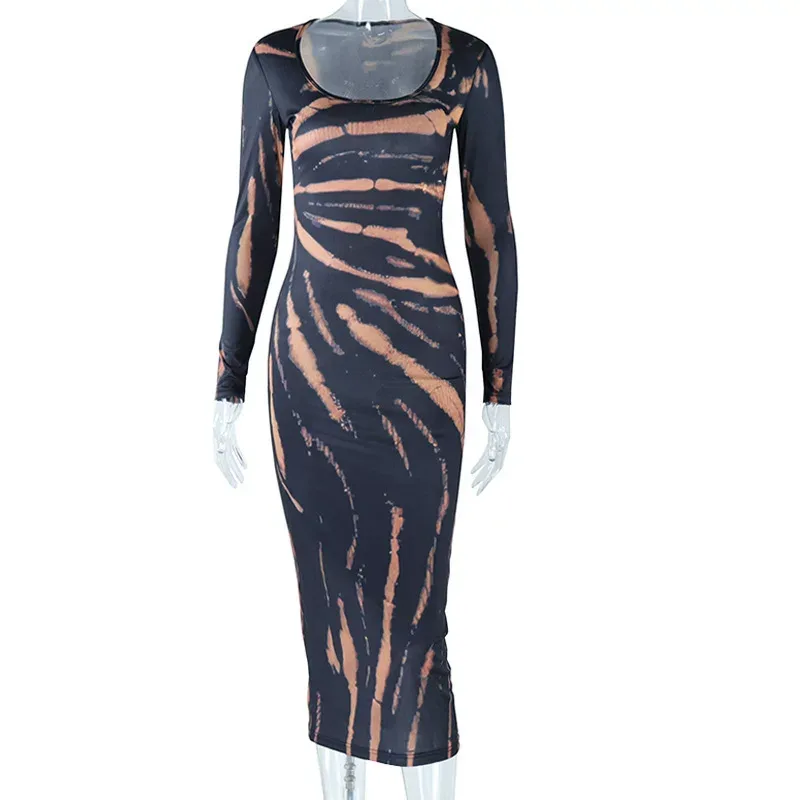 Long Sleeve U Neck Bodycon Dress Fashionable Floral Print Mid Length for Spring Wholesale Availa