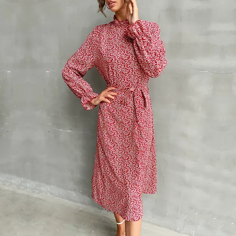 Long Sleeve Floral Print Bodycon Dress for Women High Neck Slim Fit Elegant Style Perfect for Pa