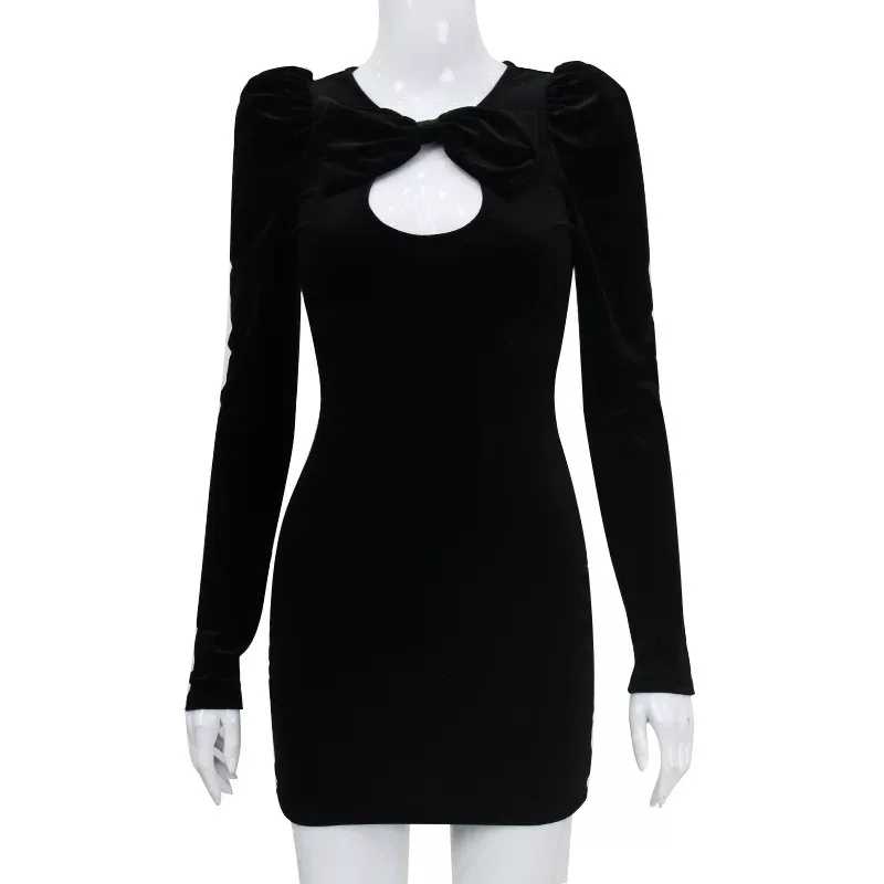 Fashionable Sexy European Style Velvet Dress Long Sleeve Sheer Details Elegant Design Autumn Win