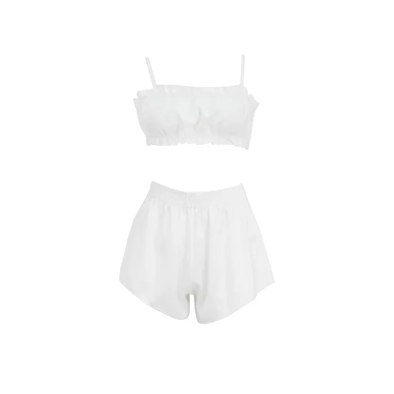 Silk Like Camisole and Shorts Set Sexy Sweet Cool Ruffled Edge Perfect for Sleepwear or Loungewe