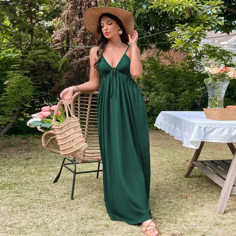 Womens A Line Maxi Dress Sexy Backless Waist Defining Adjustable Spaghetti Straps Perfect for Be