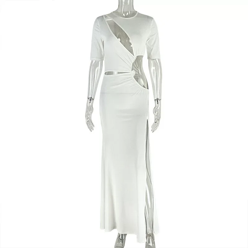 Fashionable Womens Dress Hollow Out Asymmetrical Hem Ruched Design Elegant Evening Wear Wholesal