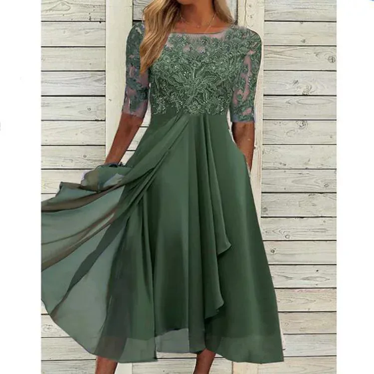 Chiffon Lace Hollow Out Long Dress Elegant Design Perfect for Bridesmaids Evening Gown Wholesale
