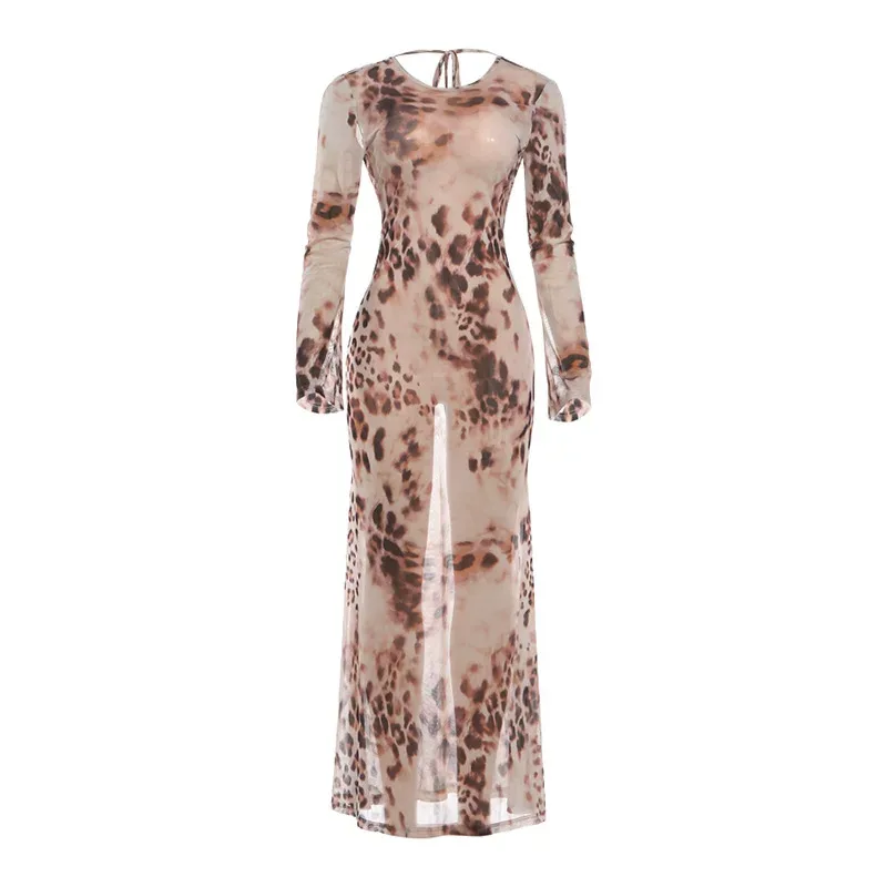 Summer Womens Dress Fashionable Long Sleeve Round Neck Sexy Tie Back Bodycon Style Perfect for P
