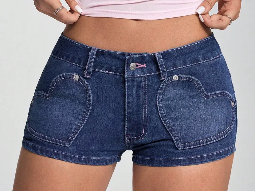 Embroidered High Waisted Denim Shorts Casual Style Stretch Fabric Suitable for Summer Wholesale