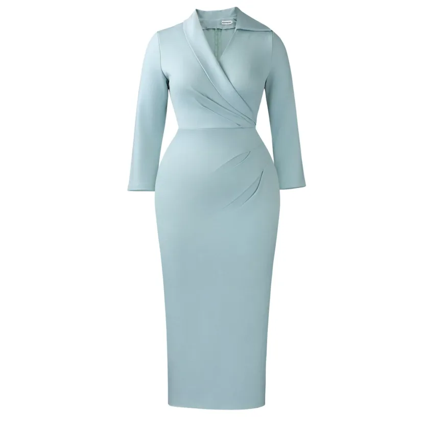 Plus Size Womens Fashion V Neck Solid Color Bodycon Pencil Dress Slim Fit Elegant Style for Part