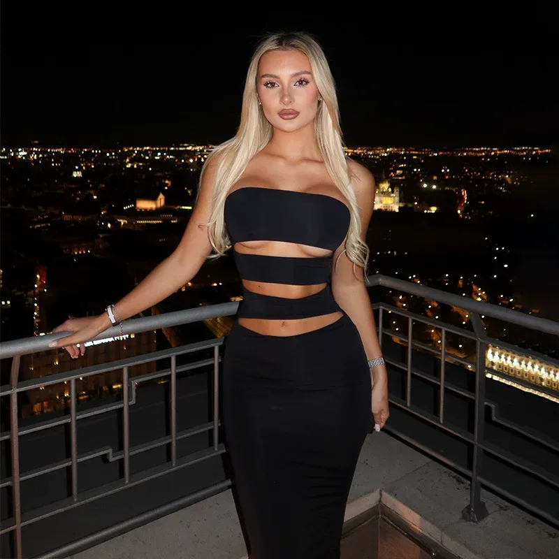 Strapless Hollow Out Bodycon Dress Sexy Slim Fit Elegant Design Perfect for Parties Wholesale Av