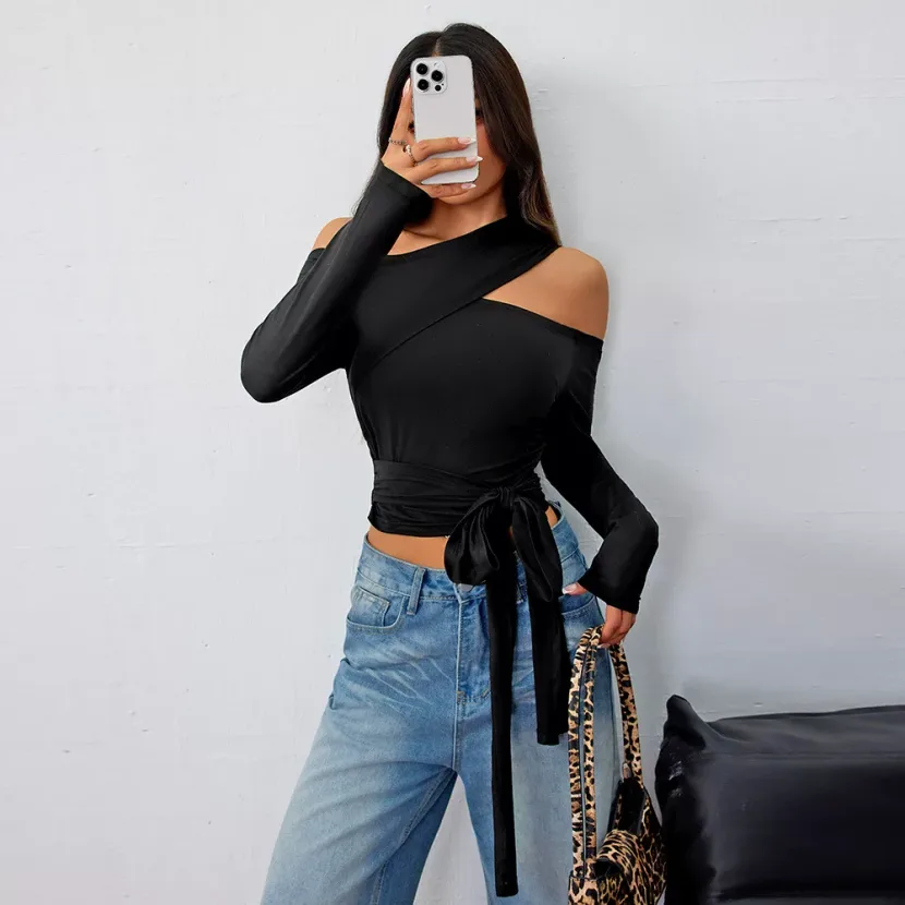 Womens Street Style Long Sleeve T Shirt Irregular Design Trendy Look Spring Summer Fashion Whole