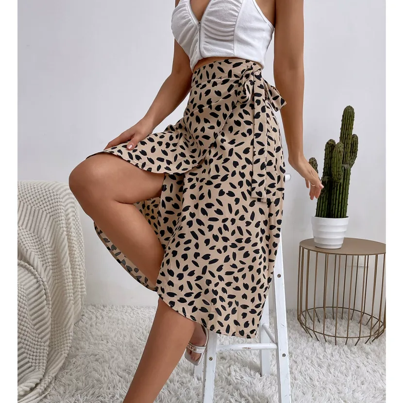 Polka Dot Print Split Hem Midi Skirt Casual Versatile Elegant Perfect for Daily Wear or Special