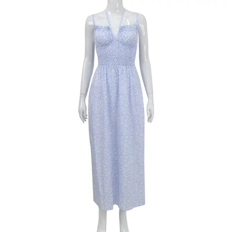 Floral Ruffle Hem Maxi Dress Summer Style Sweet Aesthetic Lightweight Fabric Perfect for Casual