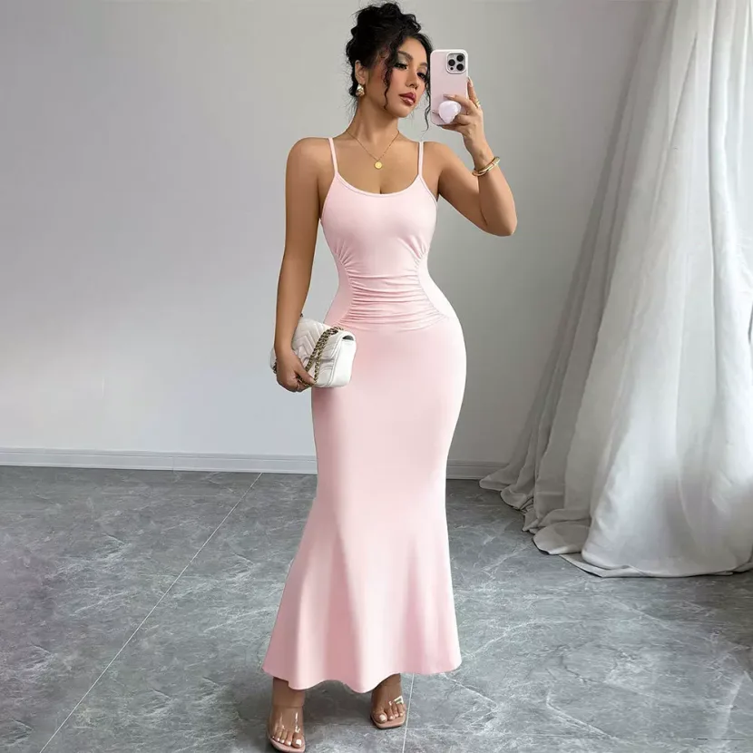 Summer Womens Bodycon Maxi Dress Slim Fit Adjustable Straps Elegant Style Perfect for Casual Out