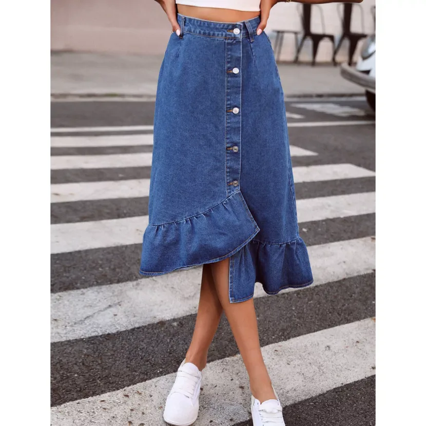 High Waisted A Line Denim Skirt Slim Fit Versatile Style Trendy Design Perfect for Casual Outing