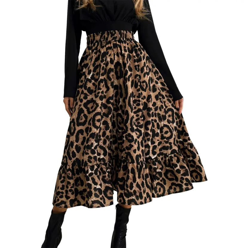 Leopard Print A Line Midi Skirt Slim Fit Elegant Style Womens Fashion Perfect for Casual or Offi