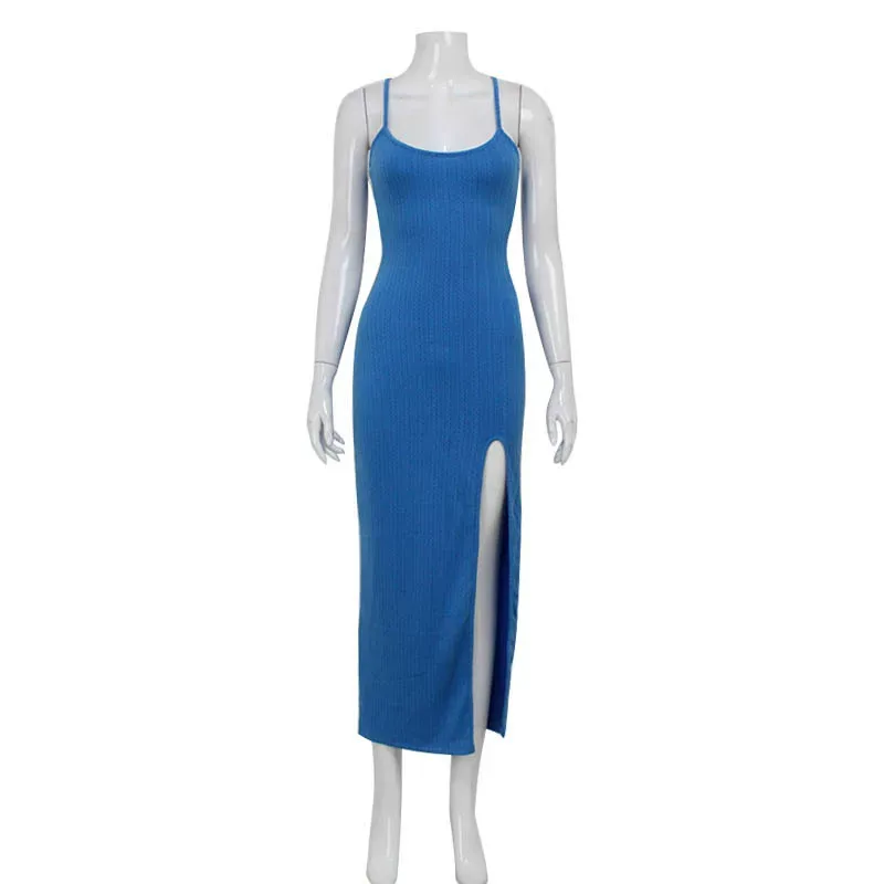 Sexy V Neck Knitted Maxi Dress High Slit Bodycon Fit Elegant Style Perfect for Parties and Eveni