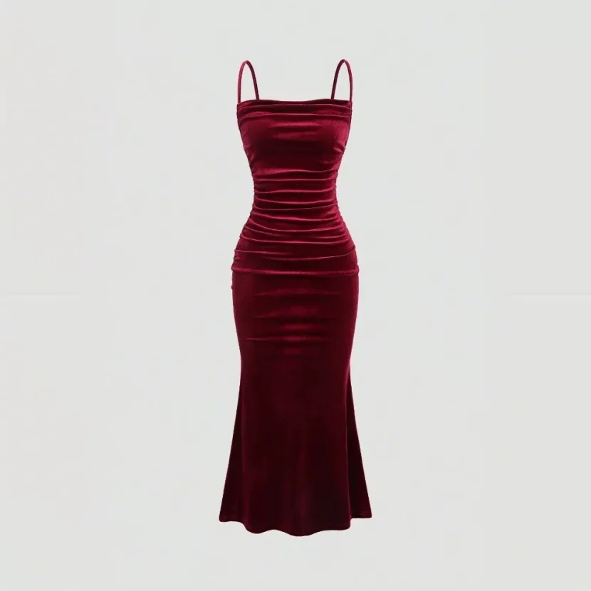 Velvet Midi Dress Elegant Sleeveless Design Perfect for Parties Spring Summer Collection Wholesa