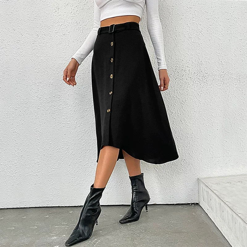 Womens Midi Skirt Solid Color Fashionable Versatile Spring Fall Wear Wholesale Available OEM ODM