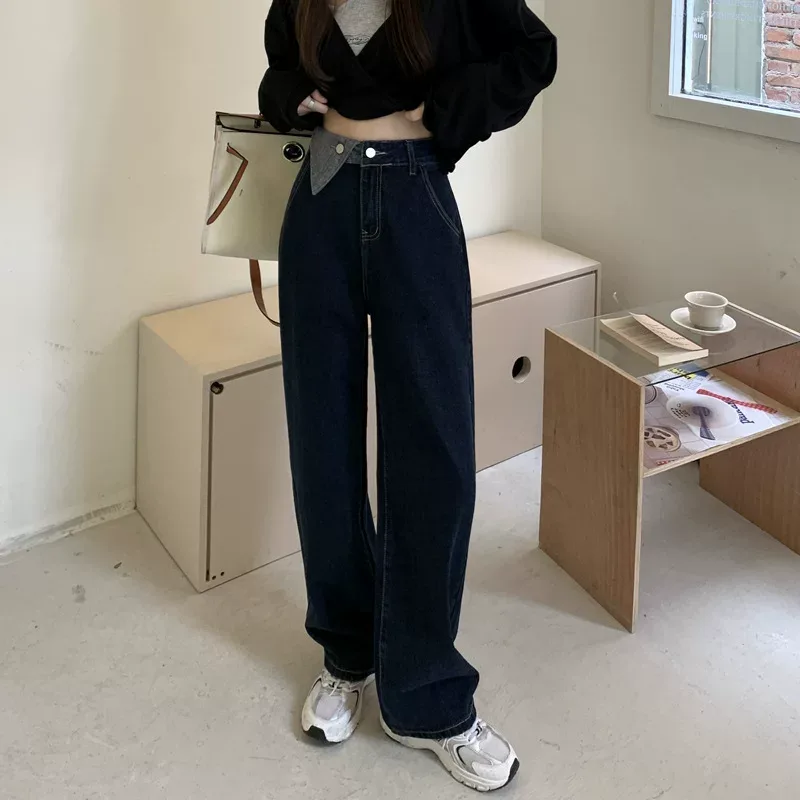 速卖通牛仔裤女2023春季新款韩版学生复古宽松百搭显瘦直筒长裤潮