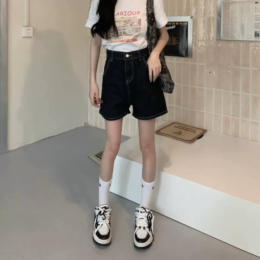 速卖通牛仔短裤女2023夏季新款宽松显瘦小个子辣妹休闲大码阔腿裤