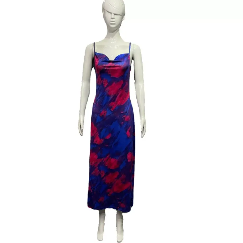 Summer Womens Dress Sexy Floral Print Ruffled Neckline Backless Midi Length Casual or Party Wear