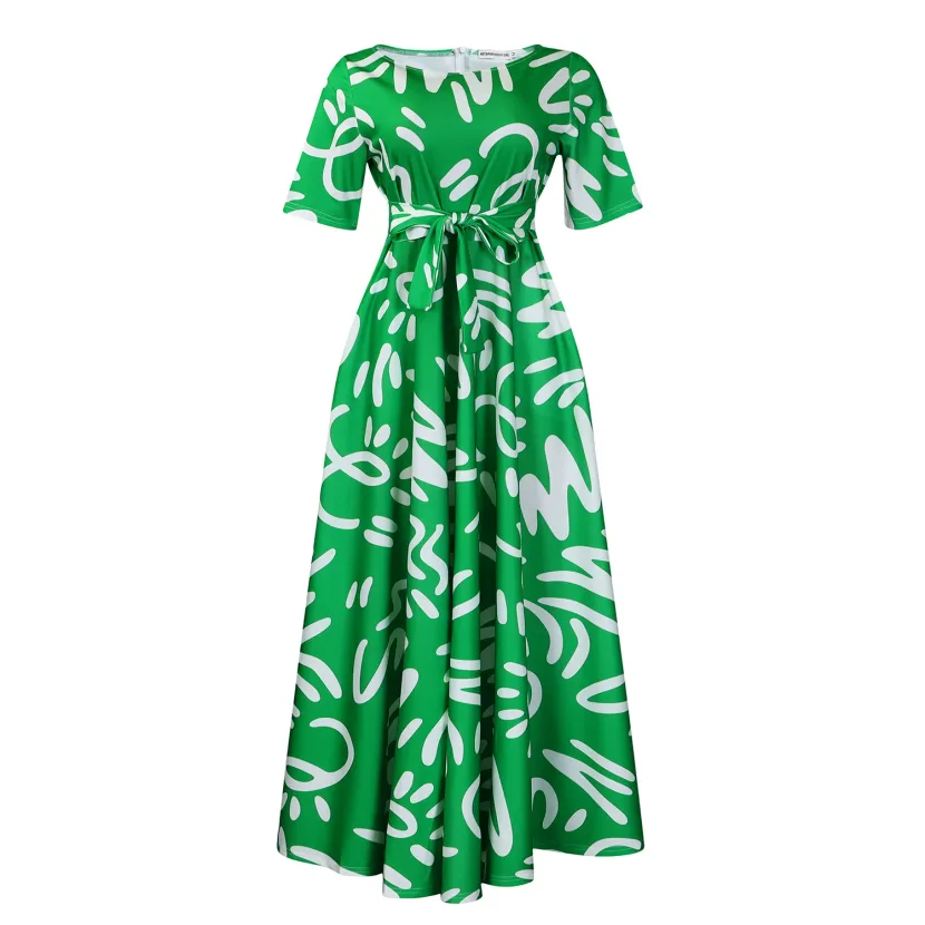 African Print Short Sleeve A Line Dress Stylish Elegant Tie Detail Perfect for Summer Events Who