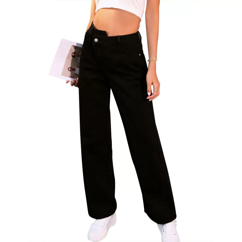 High Waisted Loose Fit Denim Trousers Casual Style Comfortable Fabric Flattering Design Perfect