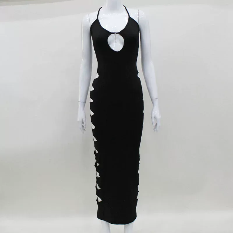 Halter Neck Bodycon Dress Hollow Out Low Cut Slim Fit Elegant Style Perfect for Parties and Nigh