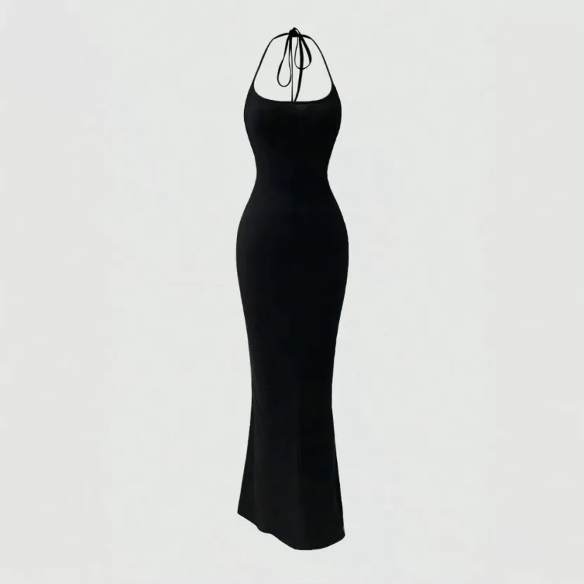 Elegant Backless Maxi Dress Sexy Halter Neck High Waist Slim Fit Spring Summer Evening Gown Whol