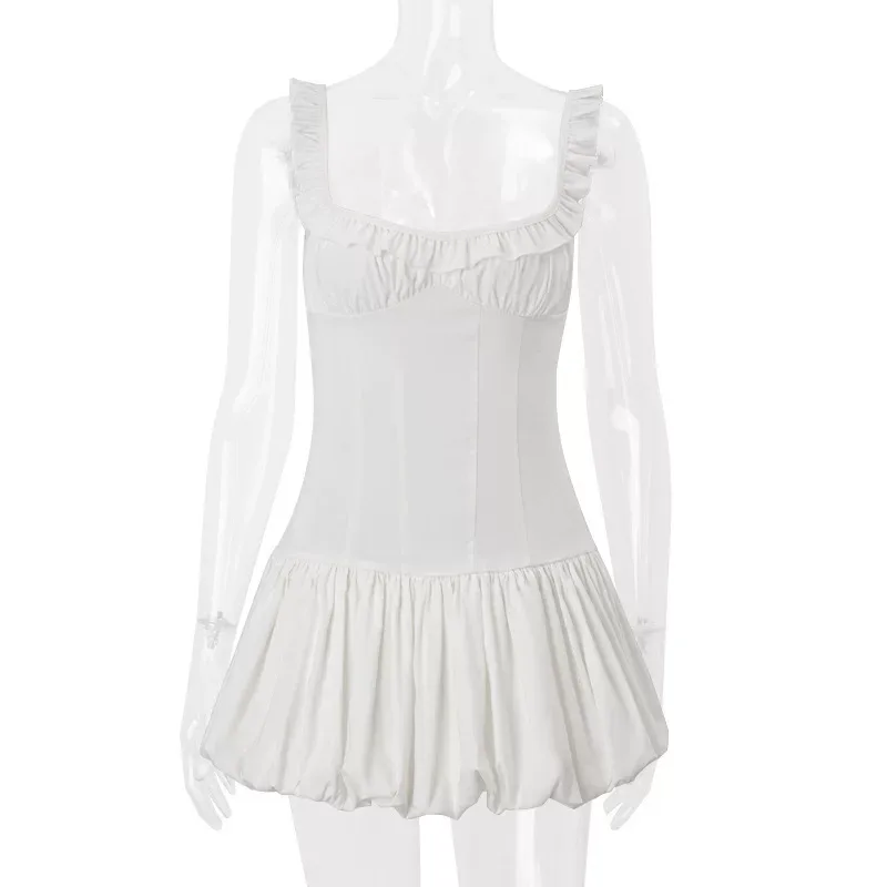 Summer Womens Dress Chic Low Cut Pleated Puff Dress Trendy for Parties and Events Wholesale Avai
