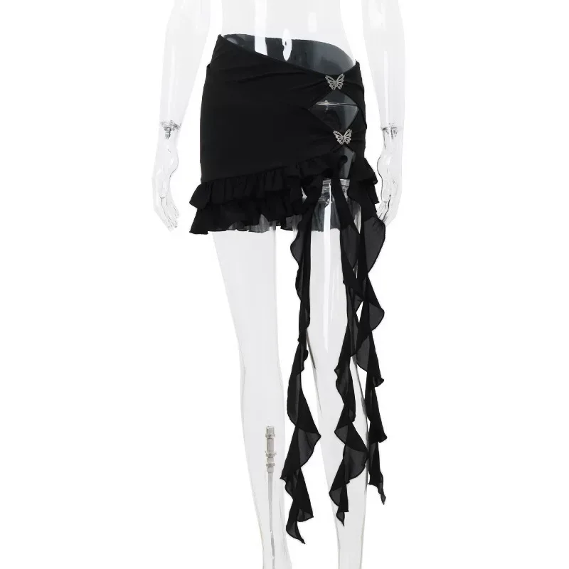Womens Irregular Hem Mesh Skirt Sexy Hollow Butterfly Decoration Summer Fashion Party Wear Whole