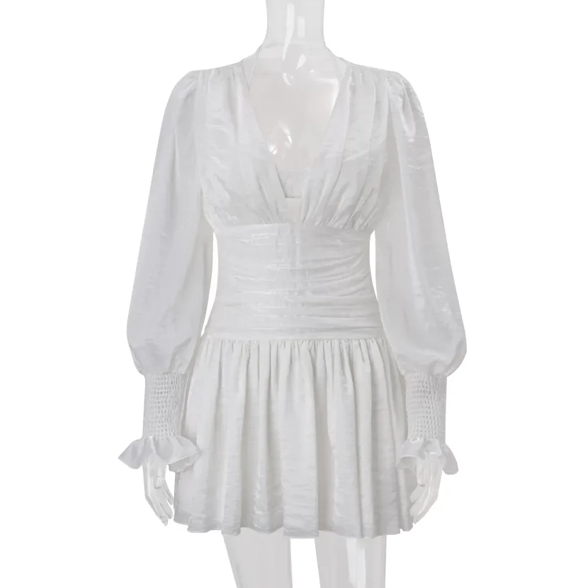 Elegant Long Sleeve Dress Sexy Deep V Neck Shiny Mesh Fabric Includes Inner Layer Perfect for Fa