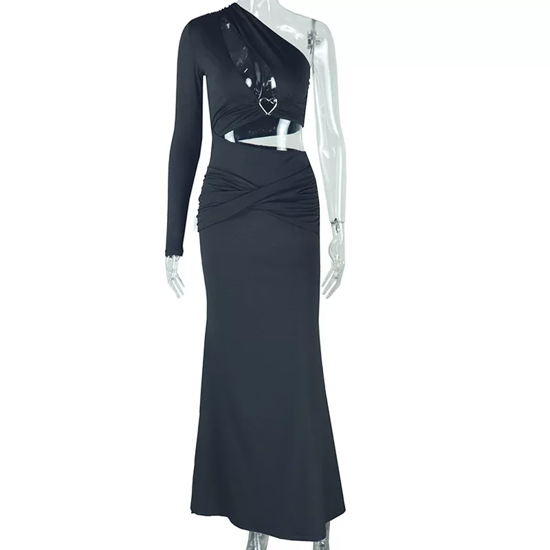 Asymmetrical One Shoulder Dress Hollow Out Bodycon Fit Slit Design Elegant Evening Wear Wholesal