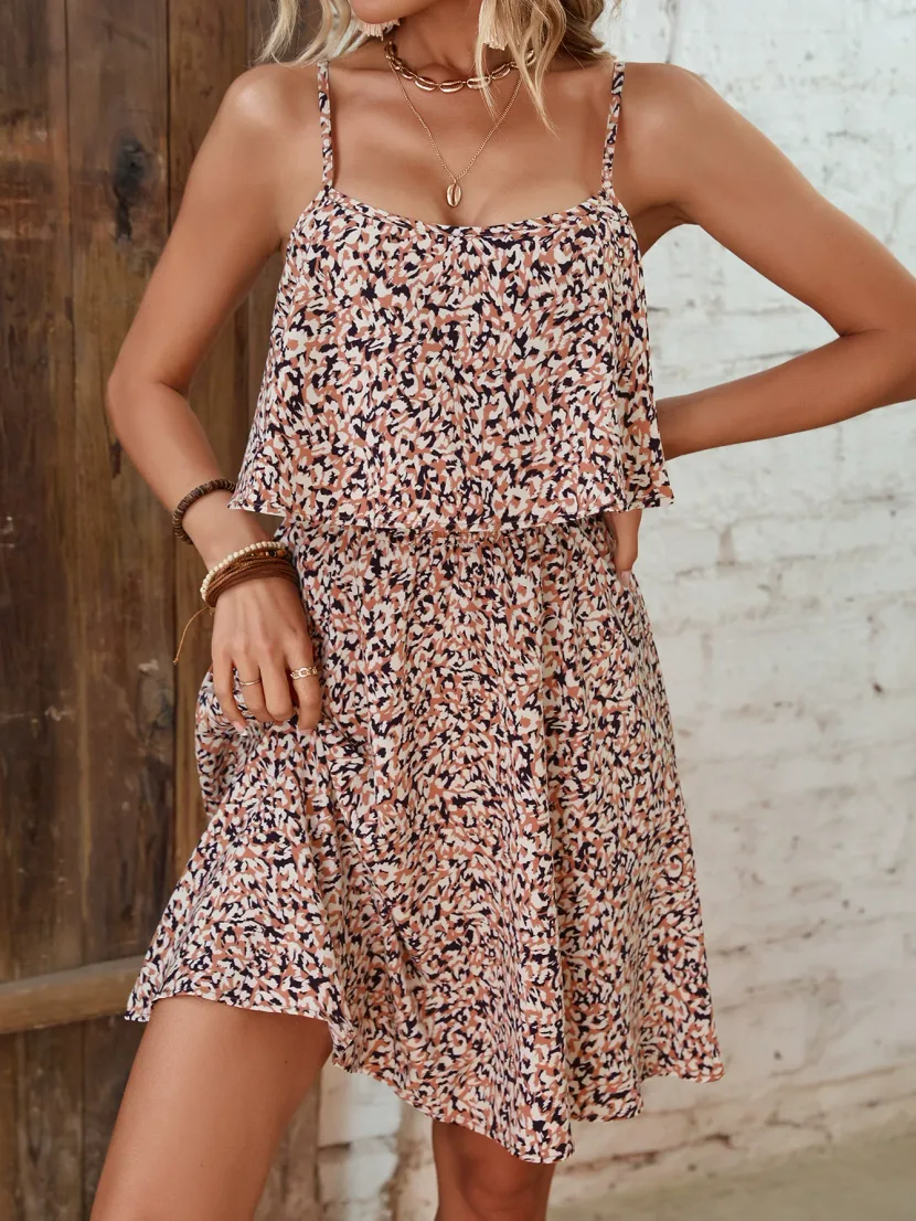 Floral Print V Neck Backless Maxi Dress Slim Fit Sleeveless Lightweight Fabric Summer Casual Wea