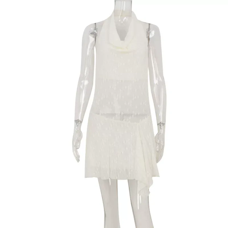 Summer Sexy Backless Lace Dress Slim Fit Halter Neck Elegant Style Perfect for Parties and Night