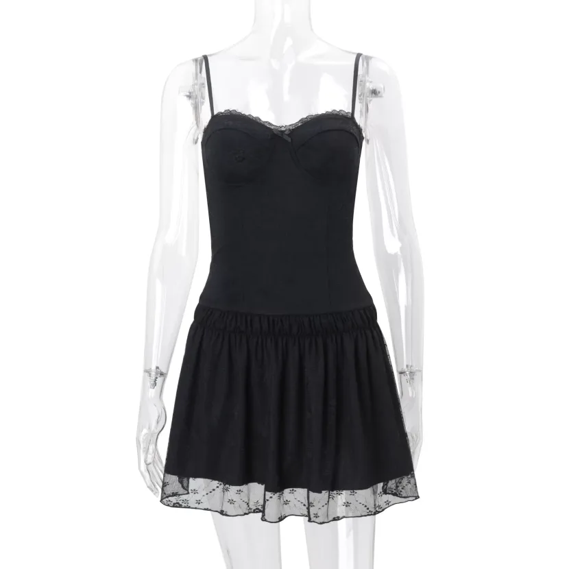 Summer Womens Dress Sexy Hollow Back Lace Paneling Solid Color Sleeveless Perfect for Parties or