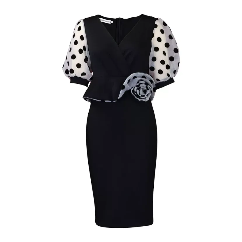 Plus Size Womens Dress Fashionable Polka Dot Mesh Panel V Neck Elegant Style for Parties Wholesa