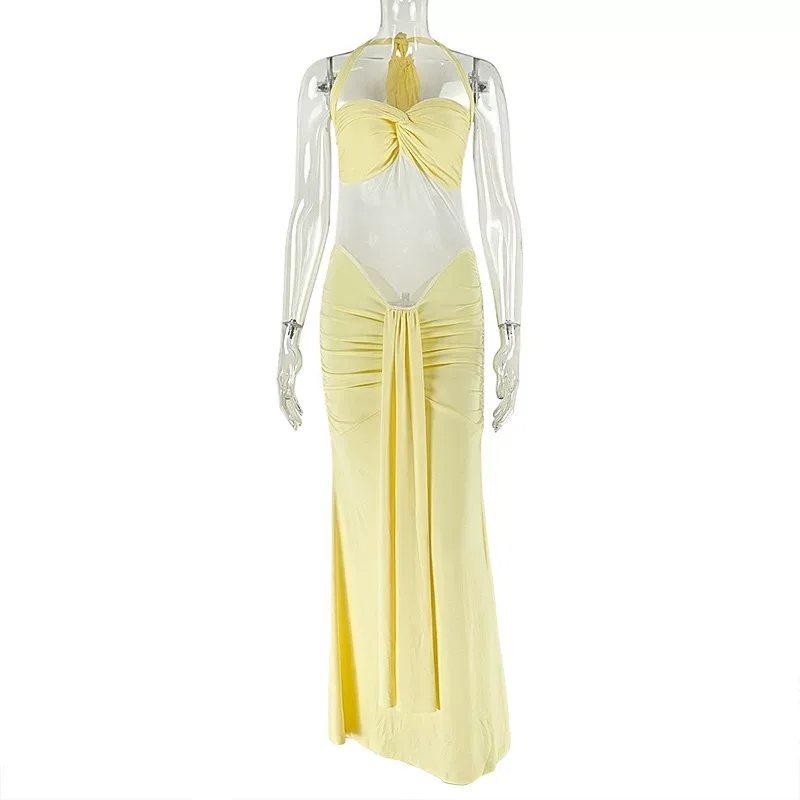 European Style Womens Bodycon Dress Solid Color Cross Neck Spliced Design Slim Fit Perfect for O