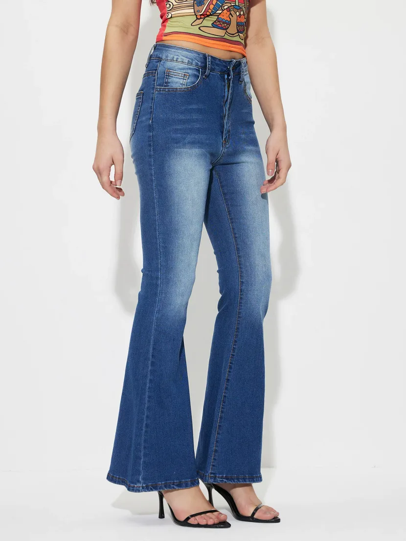 High Stretch Flared Jeans Casual Style Versatile Fit Womens Apparel Perfect for Everyday Wear Re