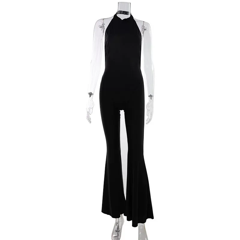 Elegant Solid Color Backless Halter Maxi Dress Slim Fit Chic Design Perfect for Red Carpet Event