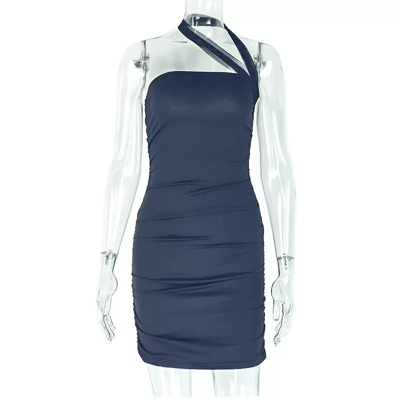 Sleeveless Bodycon Dress Solid Color Halter Neck Slim Fit Elegant Style Perfect for Parties or C
